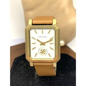 Tory Burch Women's Watch TBW1503 Tank Cream Dial Gold Quartz Brown Leather Band
